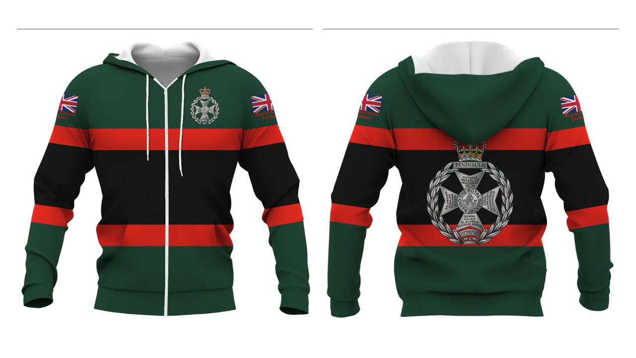 Royal Green Jackets Double Printed Zipper Hoodie new for 2024