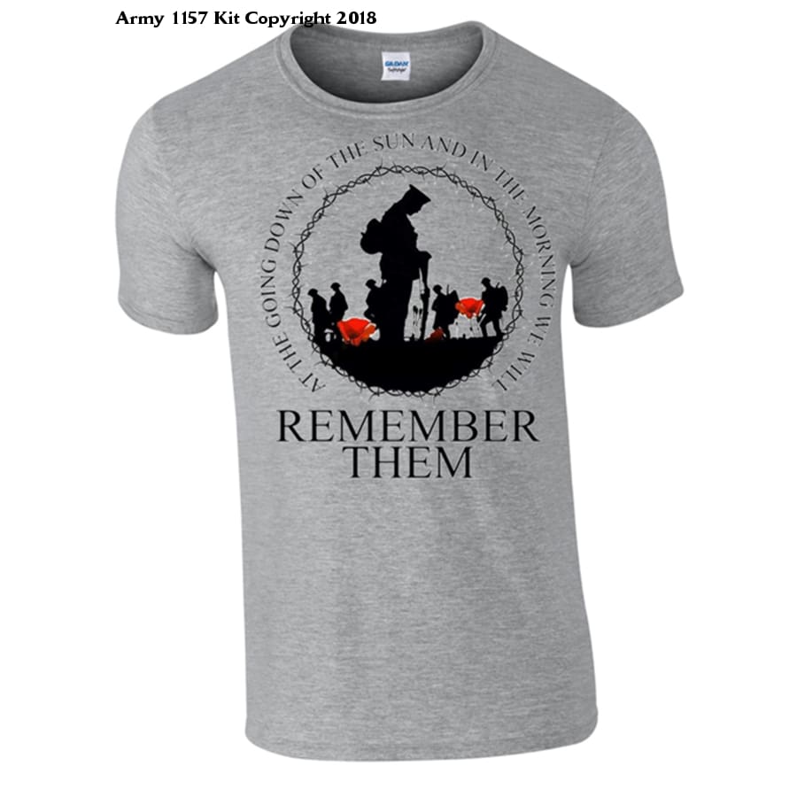 Rememberance, At the going down of the sun T-Shirt - Army 1157 kit S / Grey Army 1157 Kit Veterans Owned Business