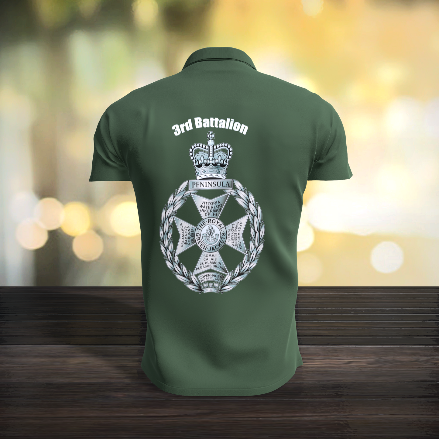 3rd Battalion Royal Green Jackets Polo Green print front and back