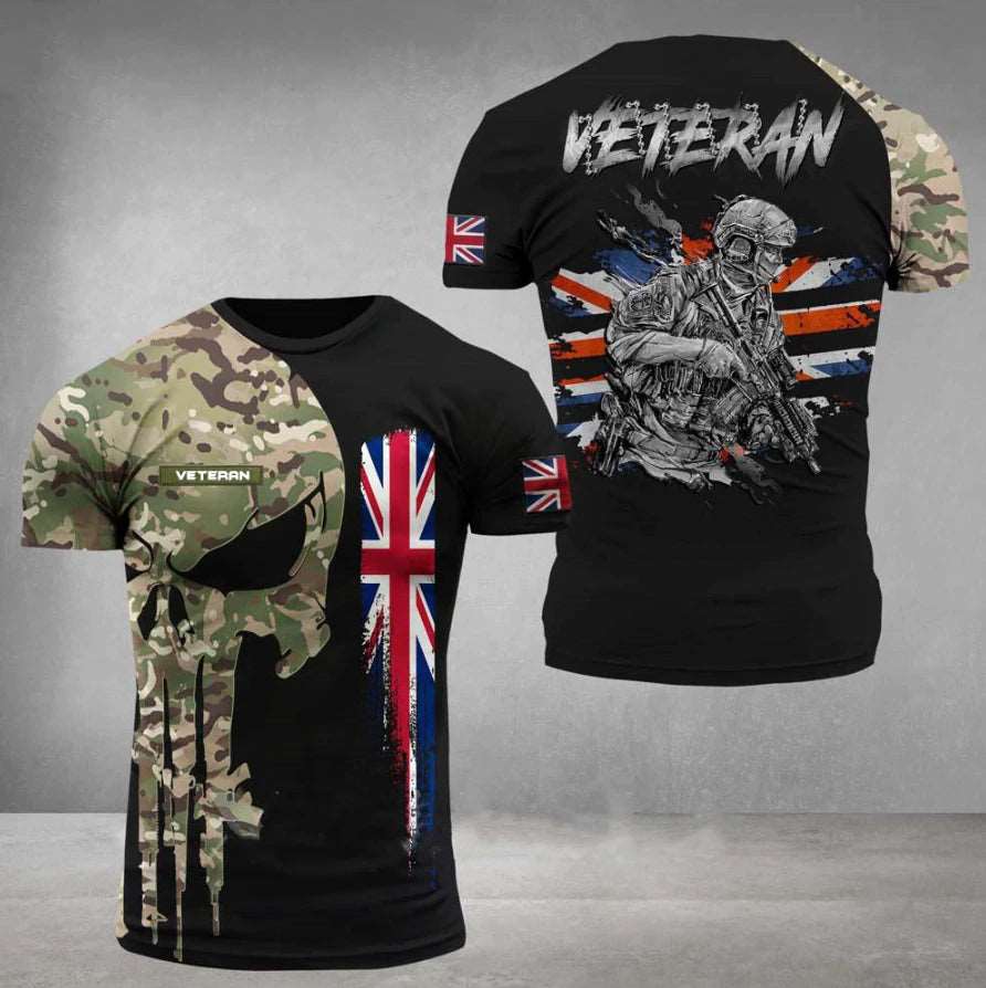 2023 UK Men's Double Printed T Shirt Just the Tip or Veteran - Army 1157 kit Asian Size XXL = to UK Large / Veteran Black Army 1157 kit