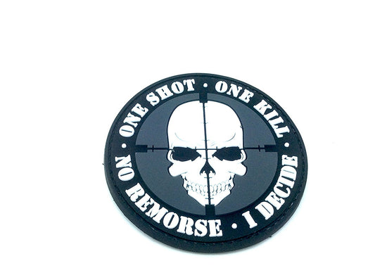 One Shot One Kill No Remorse I Decide Sniper PVC Airsoft Patch - Army 1157 kit rubber / 75mm diameter / 1 Army 1157 Kit Veterans Owned Business