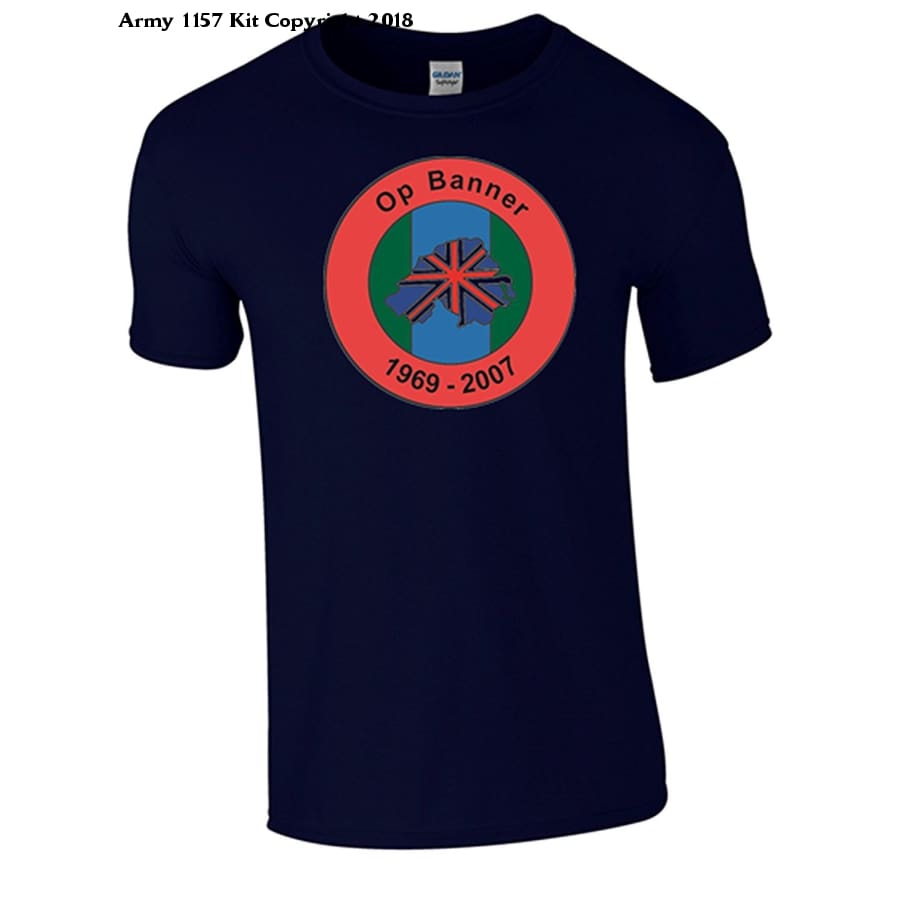 Bear Essentials Clothing. Northern Ireland Ops Banner T-Shirt - Army 1157 kit Small / Blue Army 1157 Kit Veterans Owned Business