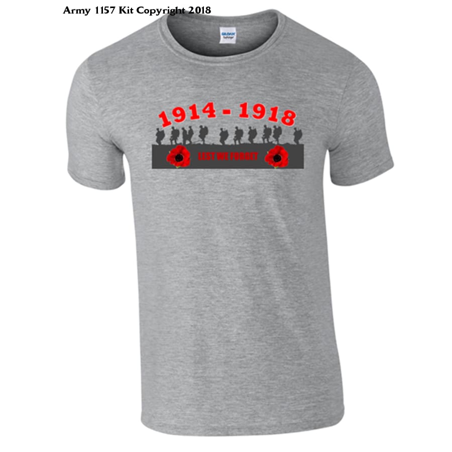 Lest We Forget 1914-1918 T-Shirt - Army 1157 Kit  Veterans Owned Business