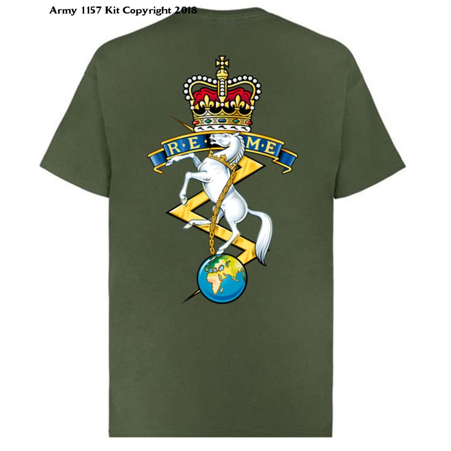 REME T-Shirt front & Back logo Official MOD Approved Merchandise - Army 1157 kit S / Green Army 1157 Kit Veterans Owned Business